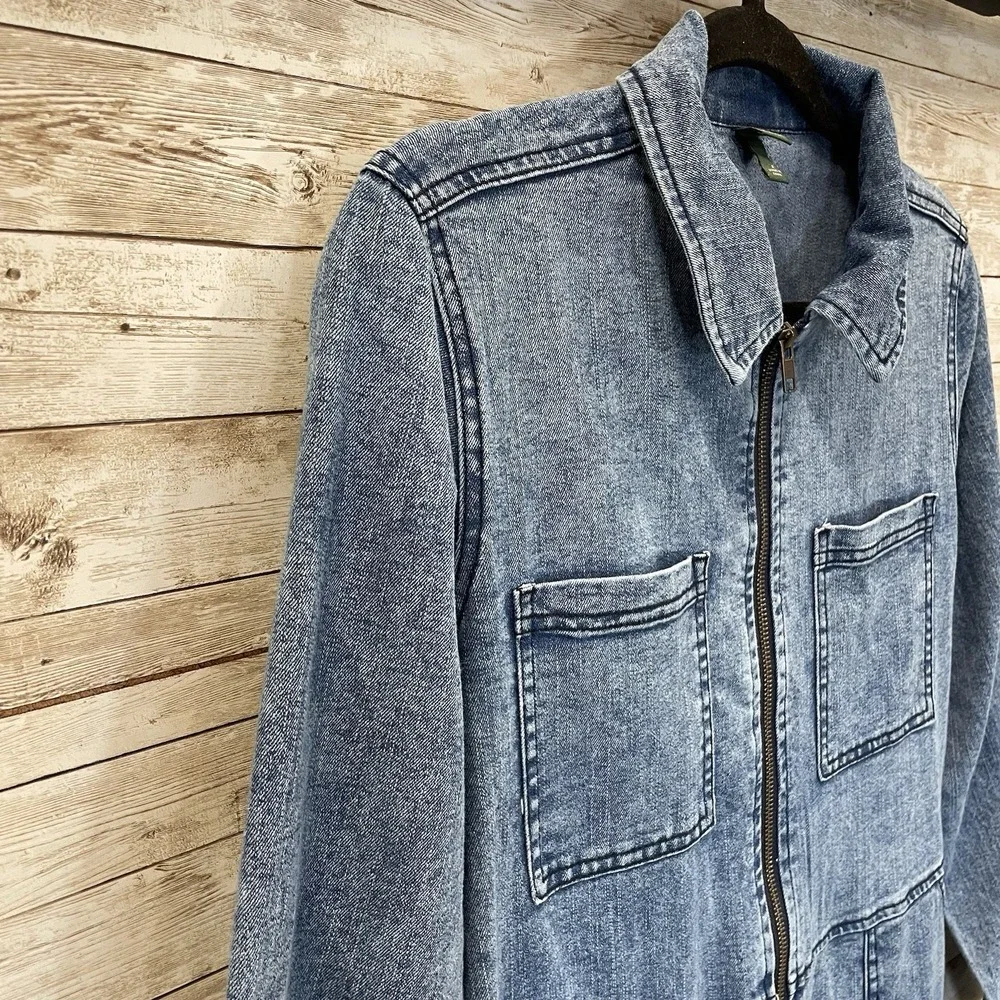 Wild Fable Womens S Jumpsuit Denim‎ Long Sleeve Medium Wash Pockets Zip Cargo